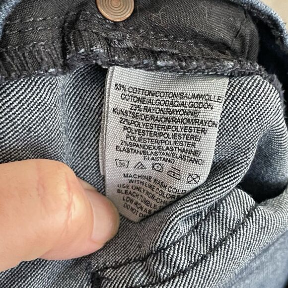 Free People Wide Leg Jeans Flare Size 27 Dark Wash Blue Raw Hem Mid Rise Stretch - Picture 8 of 8